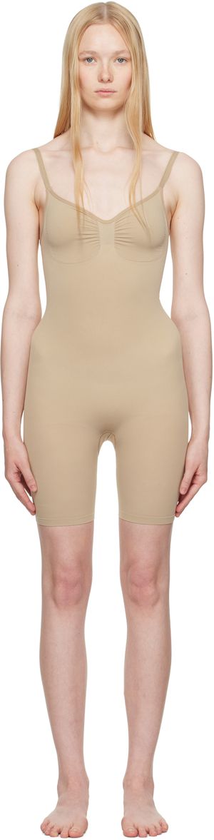 SKIMS Beige Seamless Sculpt Mid Thigh Bodysuit