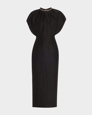 Diamante Neck Midi Dress