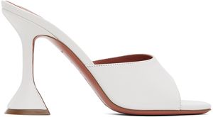 Amina Muaddi White Lupita Slipper Heeled Sandals