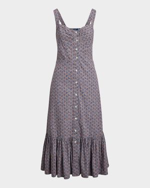 Floral Cotton Buttoned Midi Dress