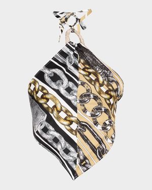 Chain-Print Crystal-Link Handkerchief Top