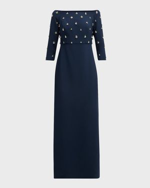 Amarette Off-Shoulder Crystal-Embellished Gown