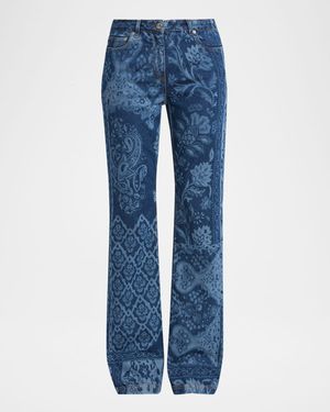 Paisley Patchwork Print Bootcut-Leg Jeans