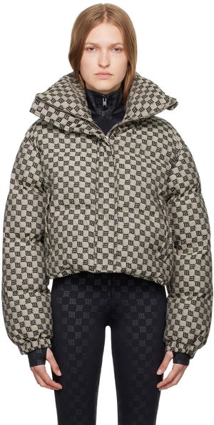 MISBHV Blouson matelassé gris à monogrammes en tissu jacquard