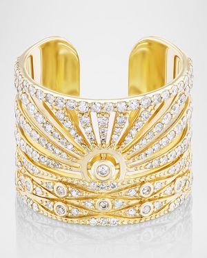 14K Yellow Gold Pave Sunrise Cuff Ring