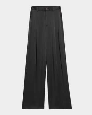 Pleated Wide-Leg Satin Pants