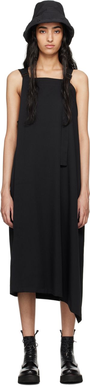 Y's Black Asymmetric Midi Dress