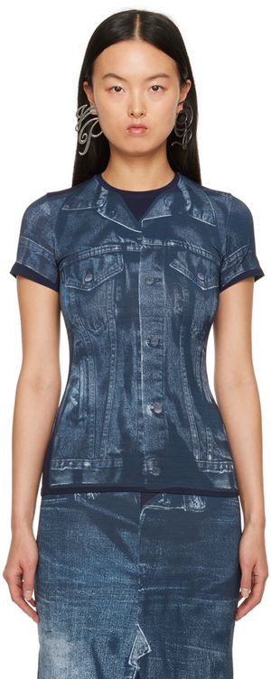Jean Paul Gaultier T-shirt bleu à effet trompe l'œil