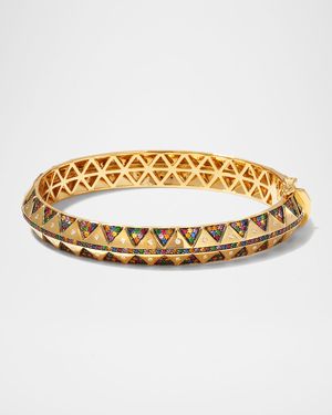 18K Yellow Gold 9mm Chubby Rainbow Sapphire and Diamond Bangle