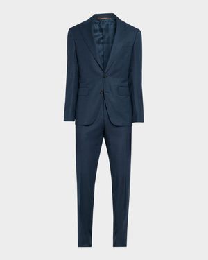 Men's Wool Windowpane Peak Lapel Suit