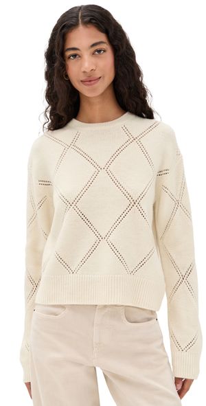 Vince Textured Argyle Sweater Cream L