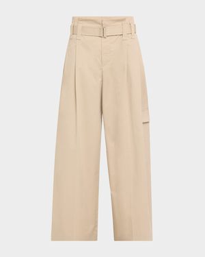 Pleated Cotton Gabardine Wide-Leg Cargo Pants
