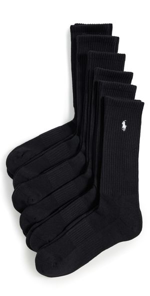 Polo Ralph Lauren Performance Crew Socks 6 Pack Black 10-13