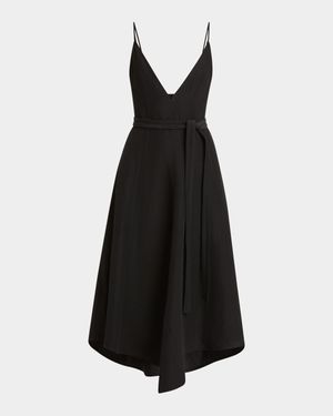 Elaine Plunging Belted Linen-Blend Midi Dress
