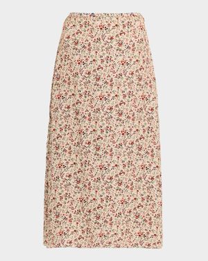 Simona Floral-Print Silk Twill Midi Skirt