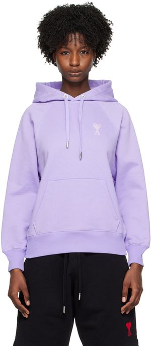 AMI Paris Pull à capuche mauve à logo Ami de cœur exclusif à SSENSE