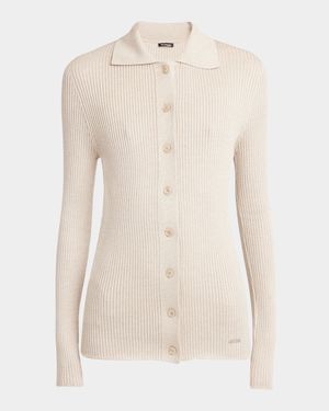 Metallic Ribbed Collared Cardigan