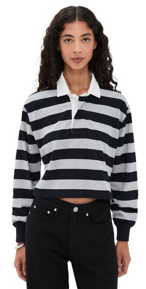 Denimist Rugby Long Sleeve Tee Grey/Black Wide Stripe L