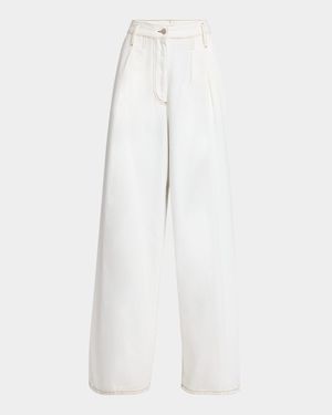 Pamplona Pleated Denim Wide-Leg Pants
