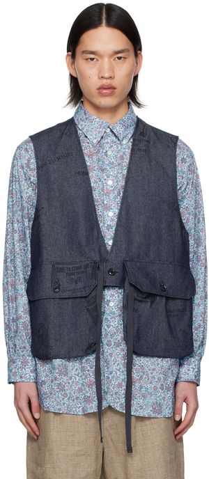 Engineered Garments Indigo Graffiti Denim Vest