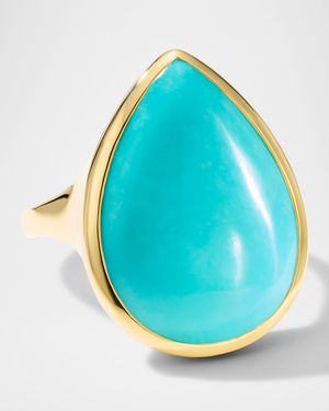 18K Gold Polished Rock Candy Medium Teardrop Ring in Turquoise