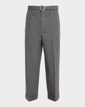 Men's Wool Metal-Stud Belted Trousers