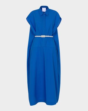 Belted Draped-Back Cotton Midi Shirtdress