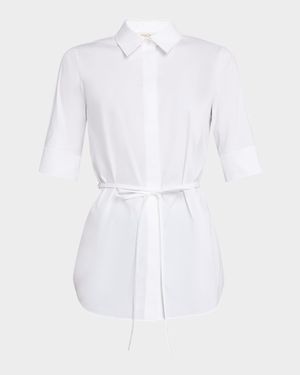 Elbow-Sleeve Stretch Cotton Shirt