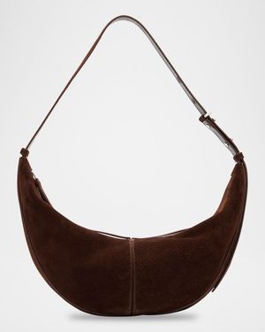 Slide Zip Suede Shoulder Bag