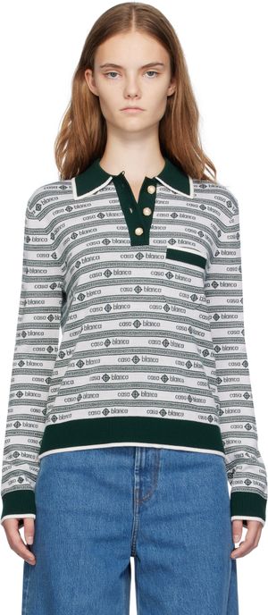 Casablanca Polo blanc à motif à logos