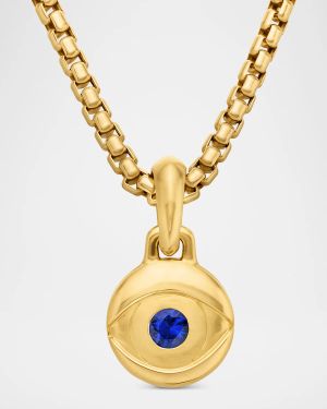 Men's Evil Eye Pendant with Gemstone in 18K Gold, 14.5mm