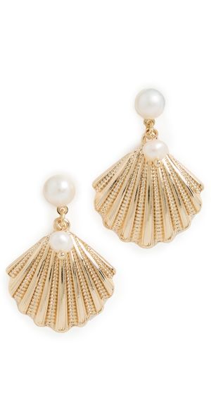 Ettika Scallop Shell and Pearl Earrings Gold One Size