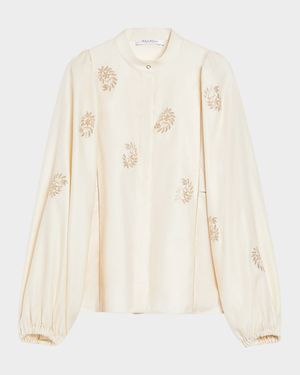 Caladio Embroidered Cotton Satin Blouse