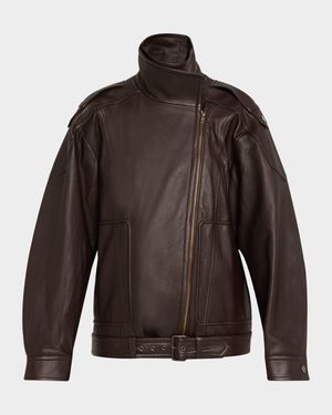 Oversized Leather Aviator Jacket