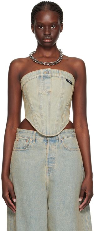 VETEMENTS Beige Paneled Denim Tank Top