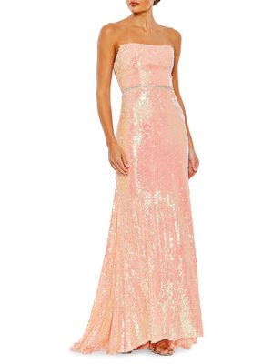 Women's Belted Sequin-Embellished Gown - Coral - Size 14
