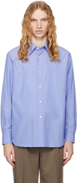 AURALEE Blue Suvin High Count Cloth Stripe Shirt