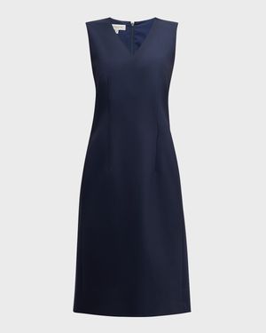 Sleeveless V-Neck Stretch Wool Dress