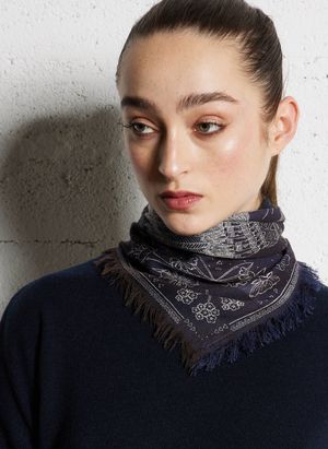 Apaches Collections - Foulard en laine et coton mélangé - Taille Unique - Bleu
