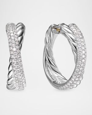 Crossover Hoop Earrings in Silver, 6.6mm, 0.9"L