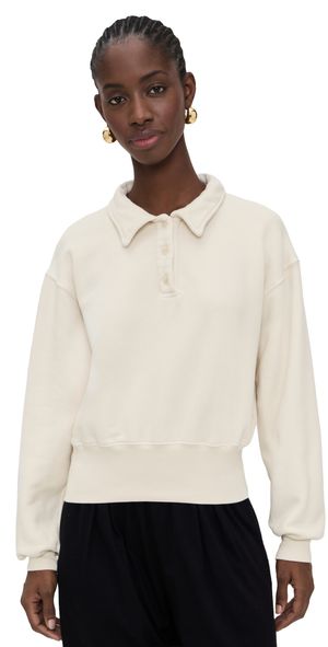 Les Tien Lucille Banded Henley Sweatshirt Ivory L