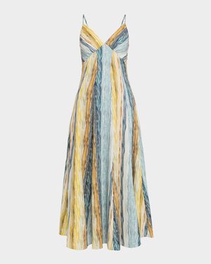 Striped Twill Empire-Waist Midi Cami Dress