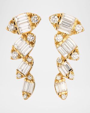 Sparkle 18K Yellow Gold Baguette and Round Diamond Earring Climbers
