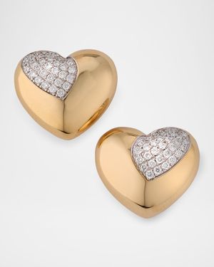 14K Yellow Bold Gold Heart Diamond Stud Earrings