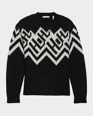 Men's Wool Knit Monogram Fair Isle Crewneck Sweater