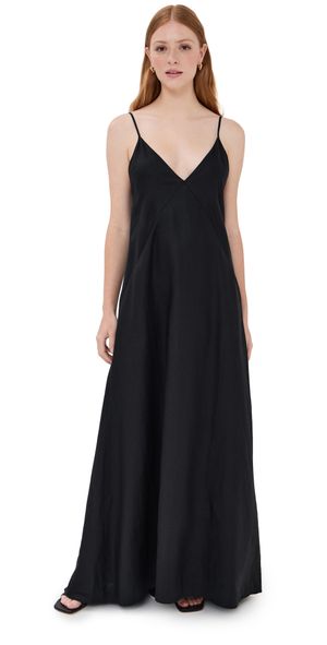 Another Tomorrow Linen Seamed Slip Dress Black 38