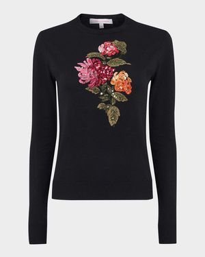 Floral Embroidered Silk-Cotton Crewneck Sweater