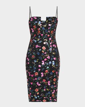 Lena Strapless Floral-Print Midi Sheath Dress