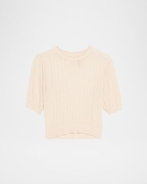 Gemma Puff-Sleeve Pointelle Knit Top