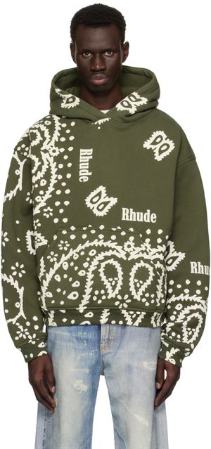 Rhude Khaki Bandana Print Hoodie